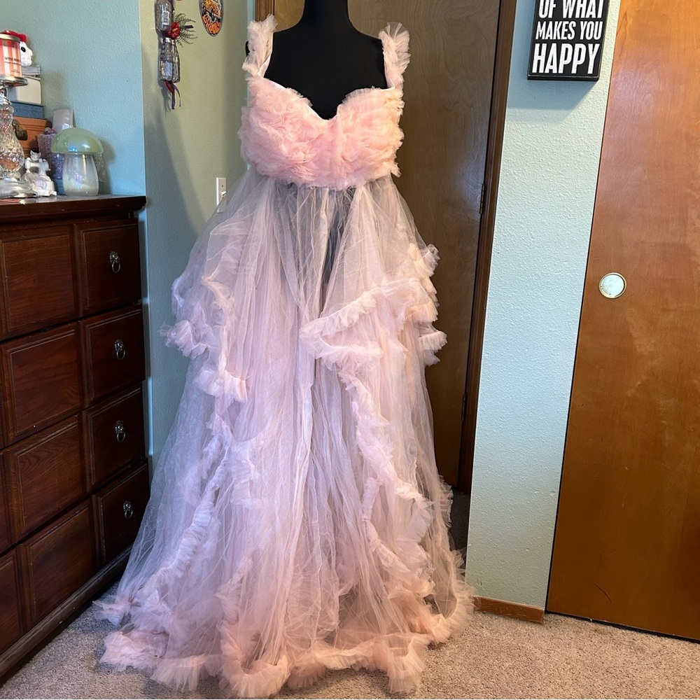 NWOT light pink tulle corset dress fantasy lingerie pregnancy photoshoot 2XL